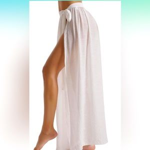 Eicolorte Beach Sarong Pareo Womens Semi-Sheer Swimwear Cover Up Skirt in white